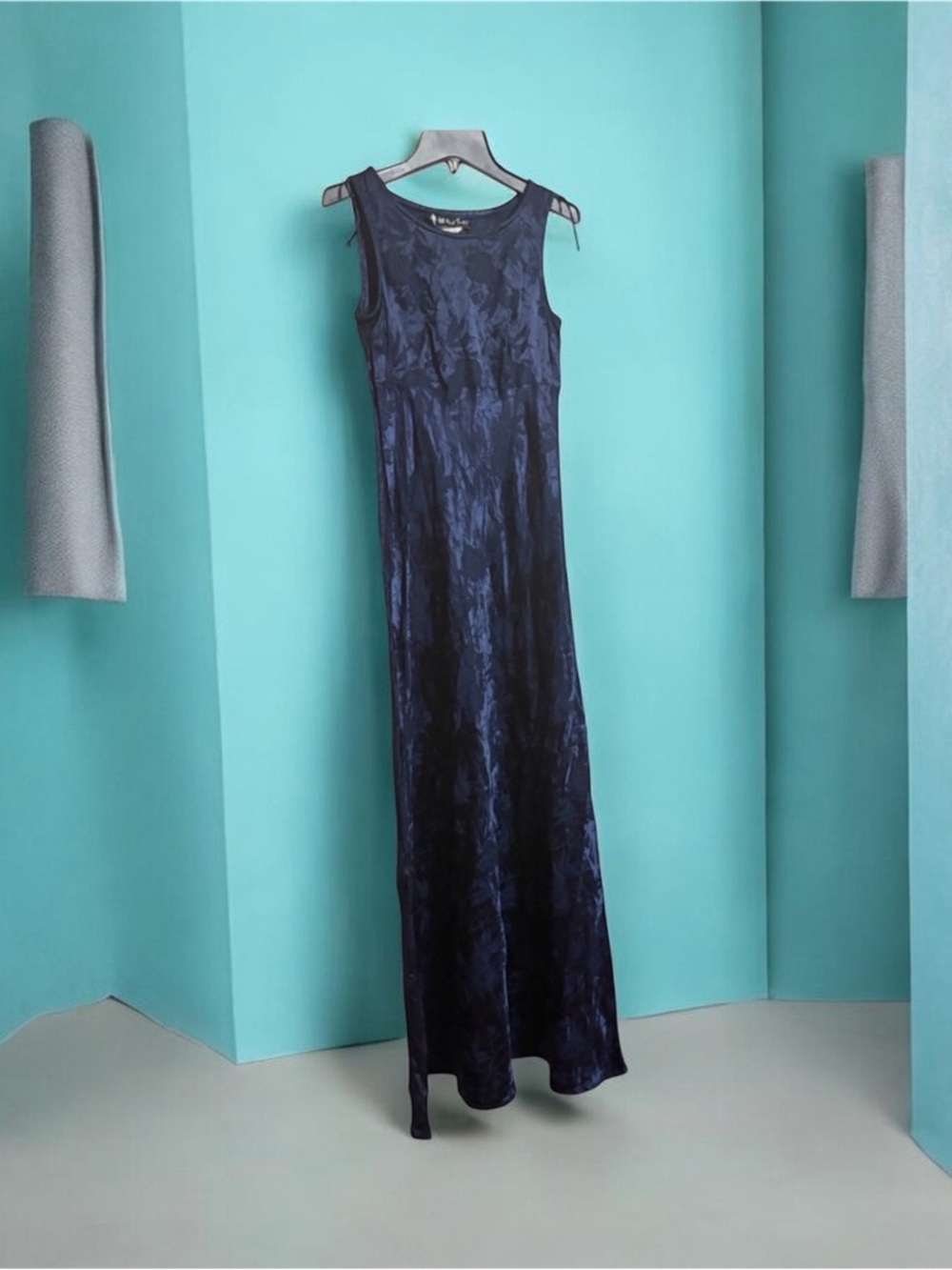 Vintage 90s All That Jazz Maxi Dress Blue Paisley Sz 3/4 Goth Y2K Grunge Minima